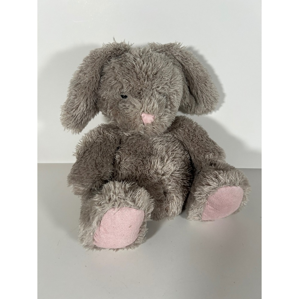Jellycat Pudge Bunny Rabbit Sitting Gray Pink Nose Feet Plush Stuffed Animal Toy